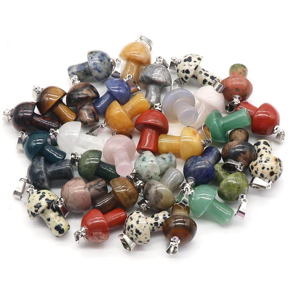 4549 8pcs Natural Stone Pendant Rose Quartzs Agate Unakite Mushroom Shape